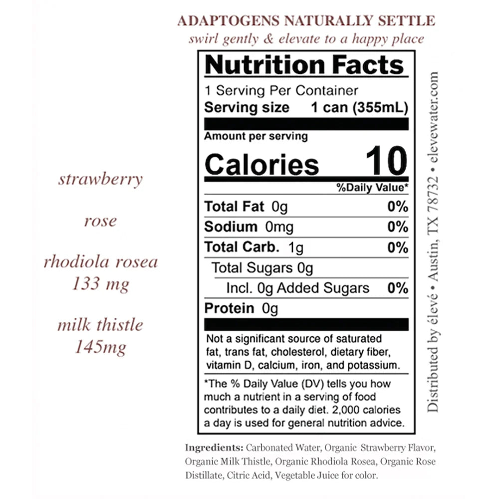 eleve beauty adaptogen infused sparkling water, functional beverage low in calories, vegan, organic, nothing artificial