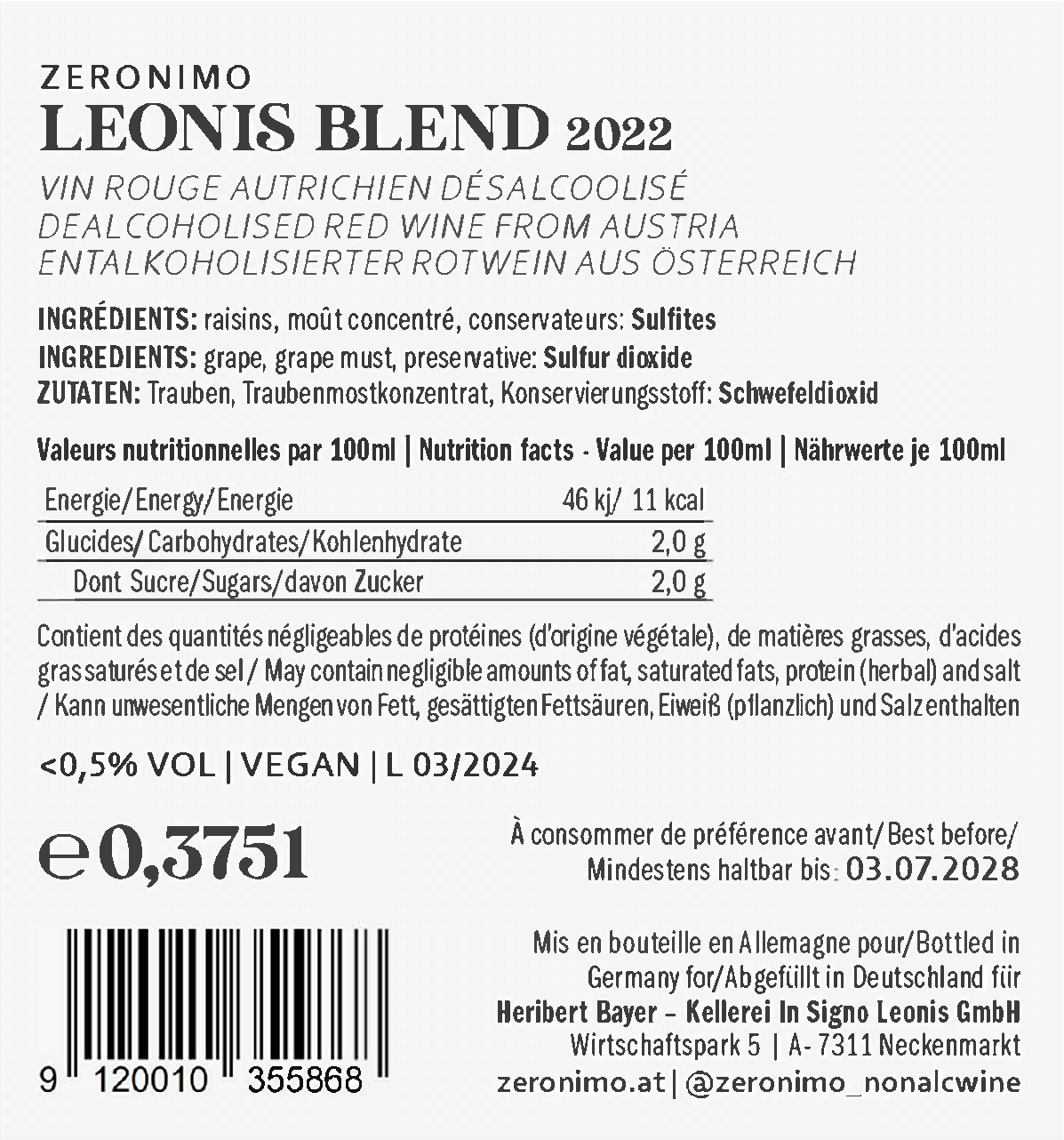 Zeronimo - Leonis Blend - 1/2 bottle